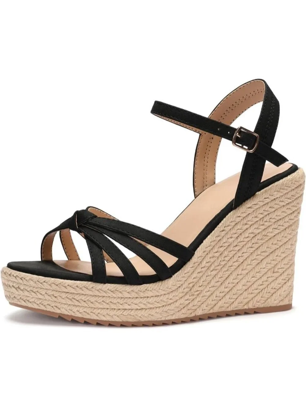 Women's Black Matte Espadrille Platform Wedge Sandals Open Toe Ankle Strap Heels
